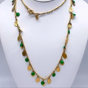 J. Crew Green Discs and Gold Dangles Necklace